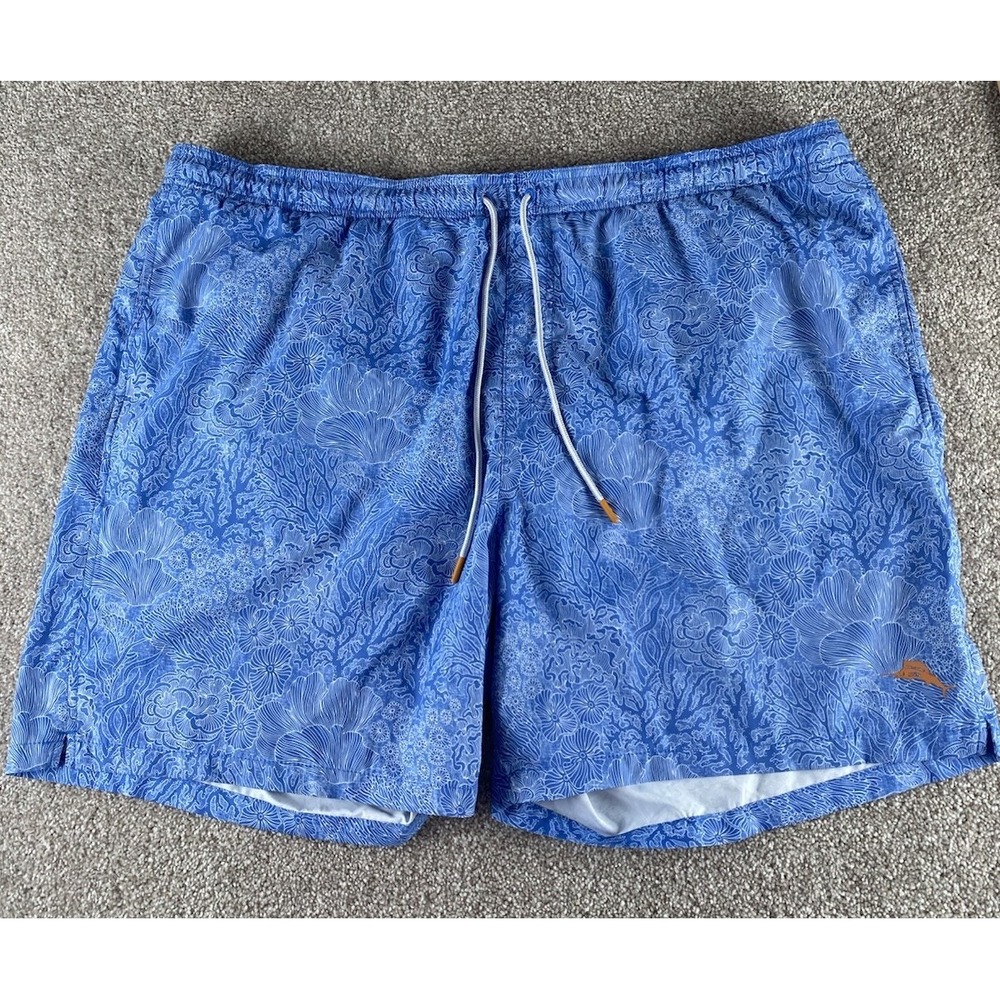 Tommy Bahama Blue Hawaiian Floral Board Shorts Mens 3XLT Pockets Beach 8" Preppy